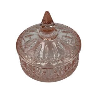 Vintage Indiana Glass Lidded Candy Dish Trinket Dresser Dish in Pink